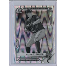 2021 BOWMAN DRAFT CHROME CALVIN ZIEGLER BLACK & WHITE RAYWAVE REFRACTOR  BDC-123 NEW YORK METS