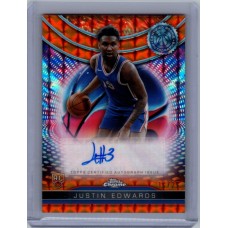 2024-25 Topps Chrome Breakers Delight Justin Edwards #TCRA-JE Topps Certified Autograph Issue Rookies Orange Geometric Refractors - (1:28 breaker) /25 Philadelphia 76ers