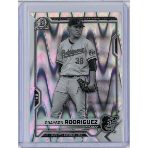 2021 BOWMAN DRAFT CHROME GRAYSON RODRIGUEZ BLACK & WHITE RAYWAVE REFRACTOR  BDC-136 BALTIMORE ORIOLES